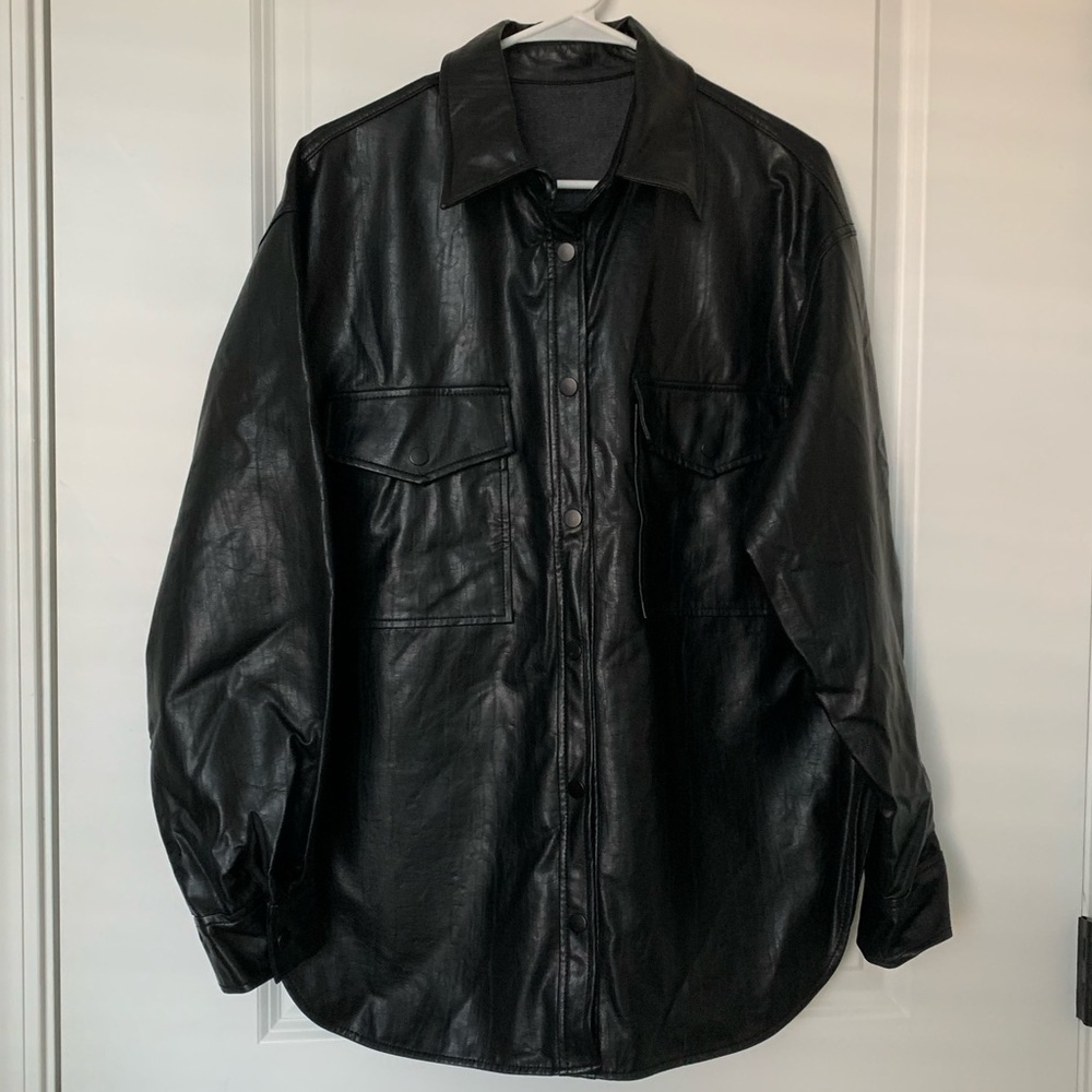 Faux Leather Shirt Jacket - Pixie Market